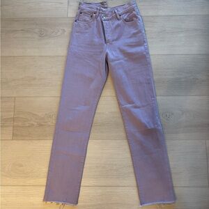 Agolde Crisscross Straight Jeans Lavender Pastel Purple Cotton Denim Raw Hem 23
